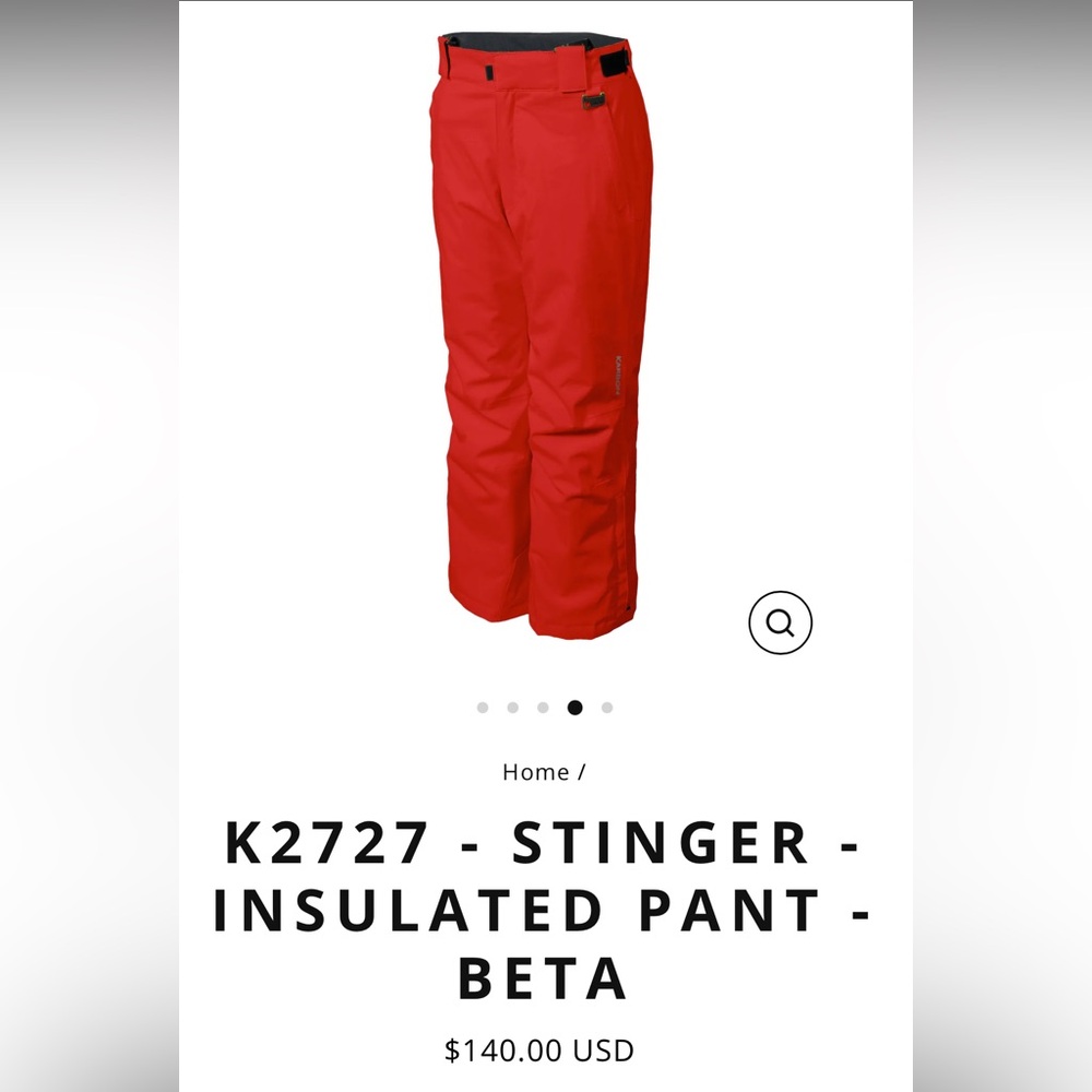 Karbon red “Stinger” insulated snow pants
